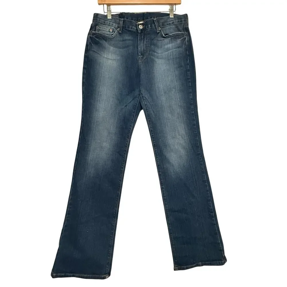 VTG Y2k Lucky Brand Jeans SIZE 12 LONG TALL Bootcut Fleur De Lis Embroidered USA